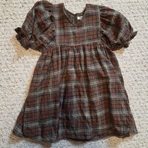 Plaid Puff Sleeve Kids Dress